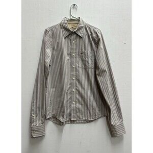 Hollister men size M long sleeve down taupe striped button down cotton shirt